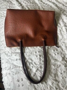 22 Tote vegan ostrich leather Brown Tote with Braided Handles